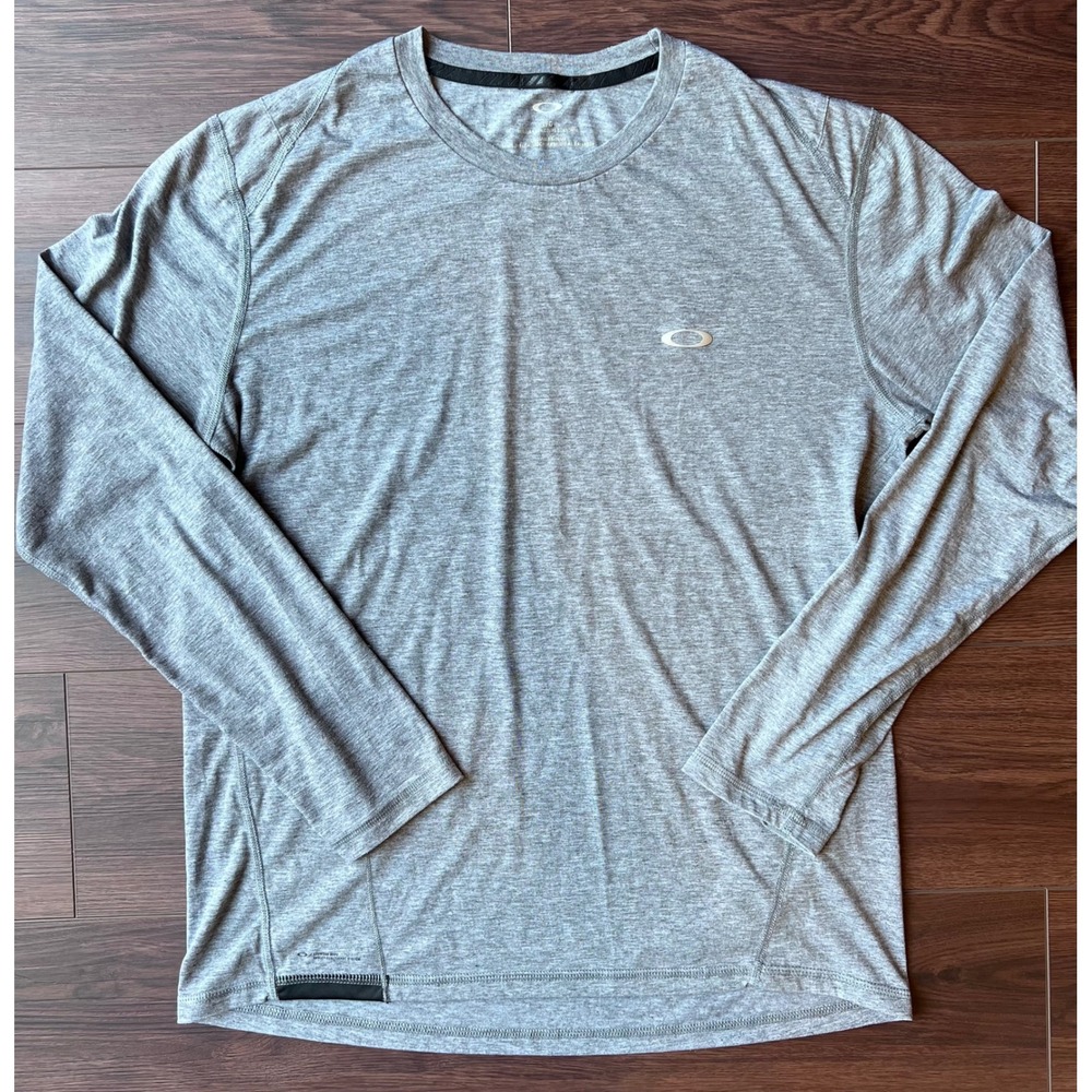Oakley Mens Long Sleeve Performance Shirt Gray Heather Logo Eyewear Wipe Large